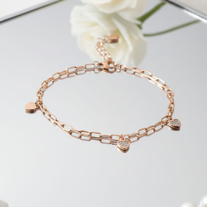 Beautiful rose gold paperclip-style link chain anti tarnish bracelet Stainless steel Adjustable - Image 5