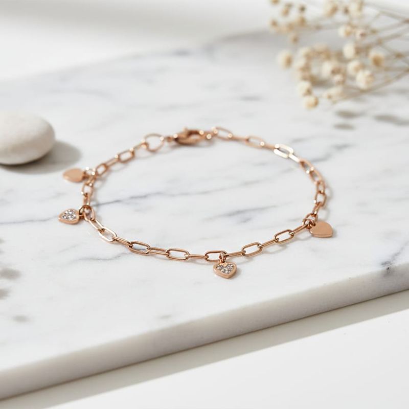 Beautiful rose gold paperclip-style link chain anti tarnish bracelet Stainless steel Adjustable - Image 7