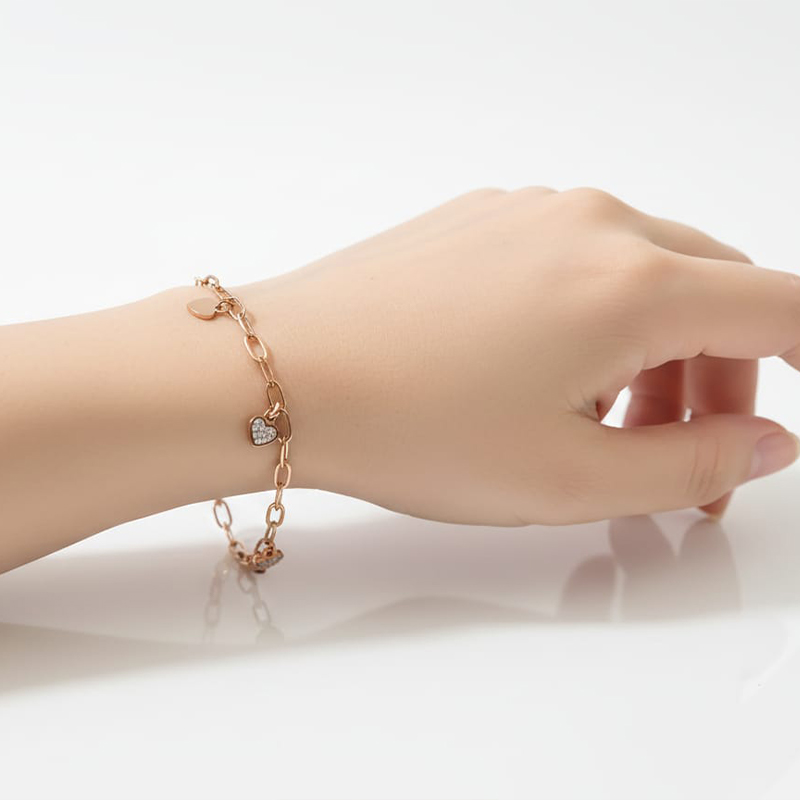 Beautiful rose gold paperclip-style link chain anti tarnish bracelet Stainless steel Adjustable - Image 8