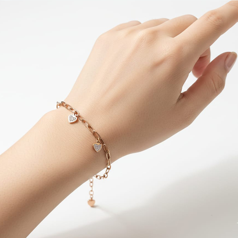 Beautiful rose gold paperclip-style link chain anti tarnish bracelet Stainless steel Adjustable - Image 6