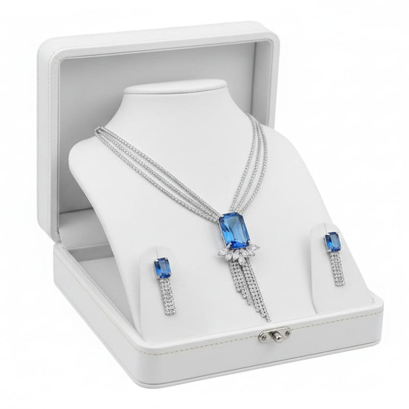 Elegant silver with blue diamond Necklace and earring set