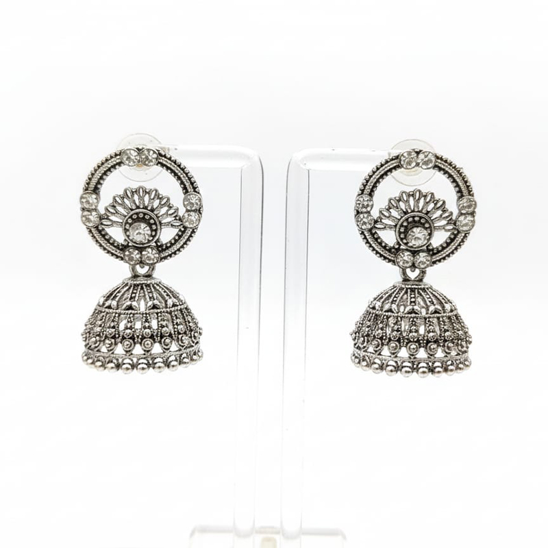 Elegant Jhumka-style, oxidized silver finish earrings - Image 2