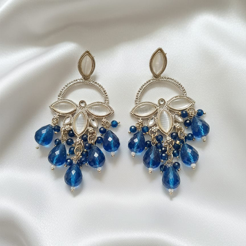 Elegant silver-toned chandelier drop with blue pearls earrings Everyday elegance or special occasions - Image 4
