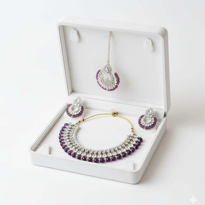 Silver-toned and purple/maroon bead necklace