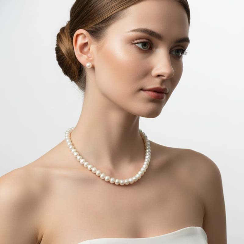 Beautiful delicate pearl necklace with matching stud earrings - Image 6