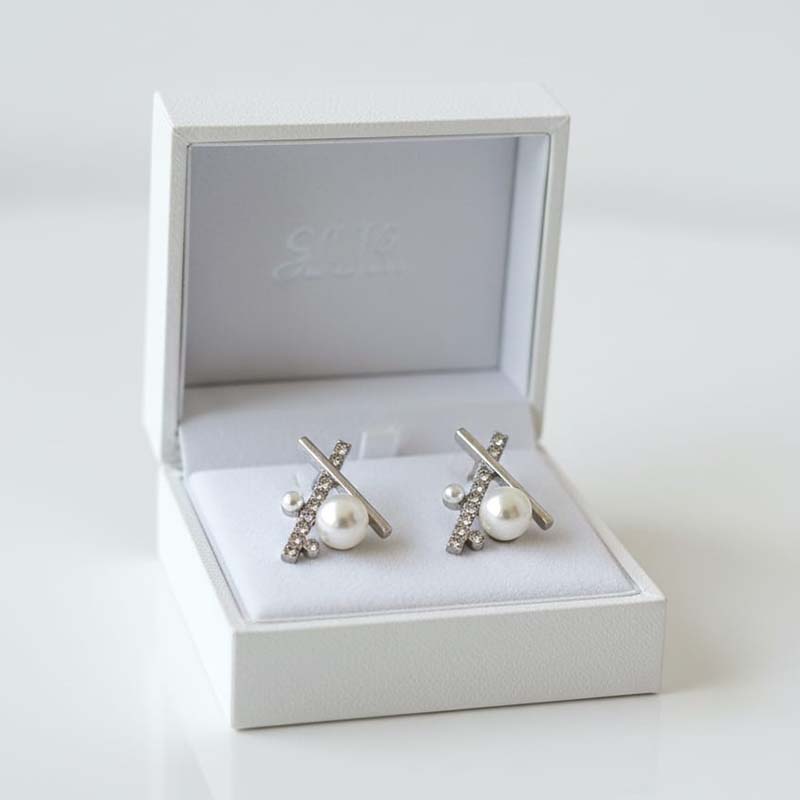 Pearl & Crystal "X" shape Stud Earrings Everyday elegance or special occasio