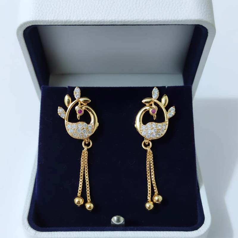 Graceful Swan or peacock motif, gold toned drop earrings