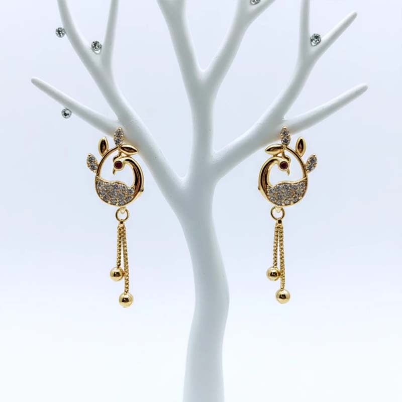 Graceful Swan or peacock motif, gold toned drop earrings - Image 2