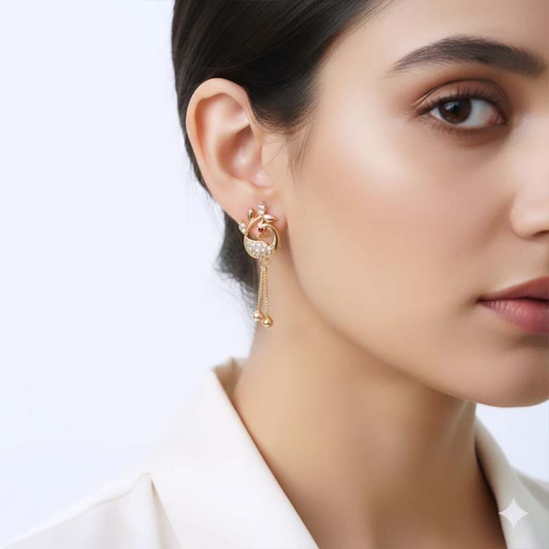 Graceful Swan or peacock motif, gold toned drop earrings - Image 7
