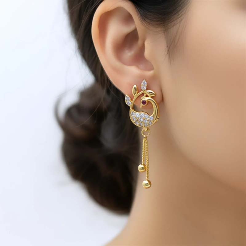 Graceful Swan or peacock motif, gold toned drop earrings - Image 8