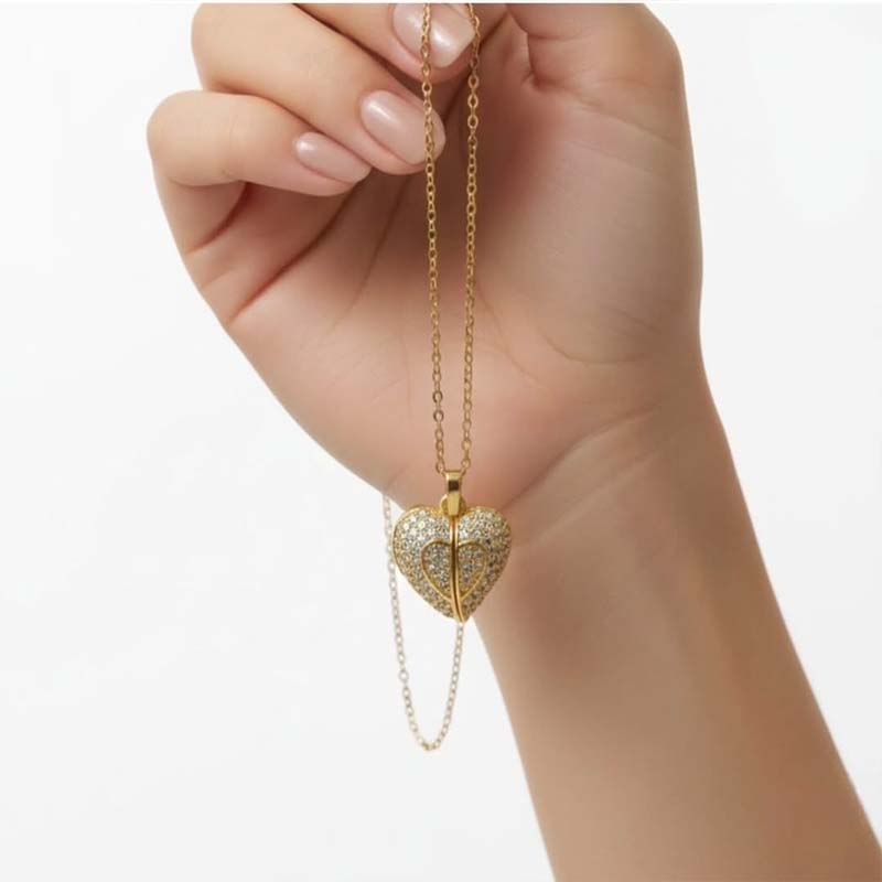Delicate heart shaped, gold toned thin classical chain anti tarnish pendent - Image 5