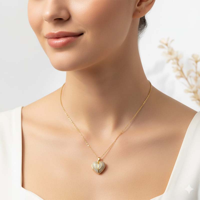 Delicate heart shaped, gold toned thin classical chain anti tarnish pendent - Image 6