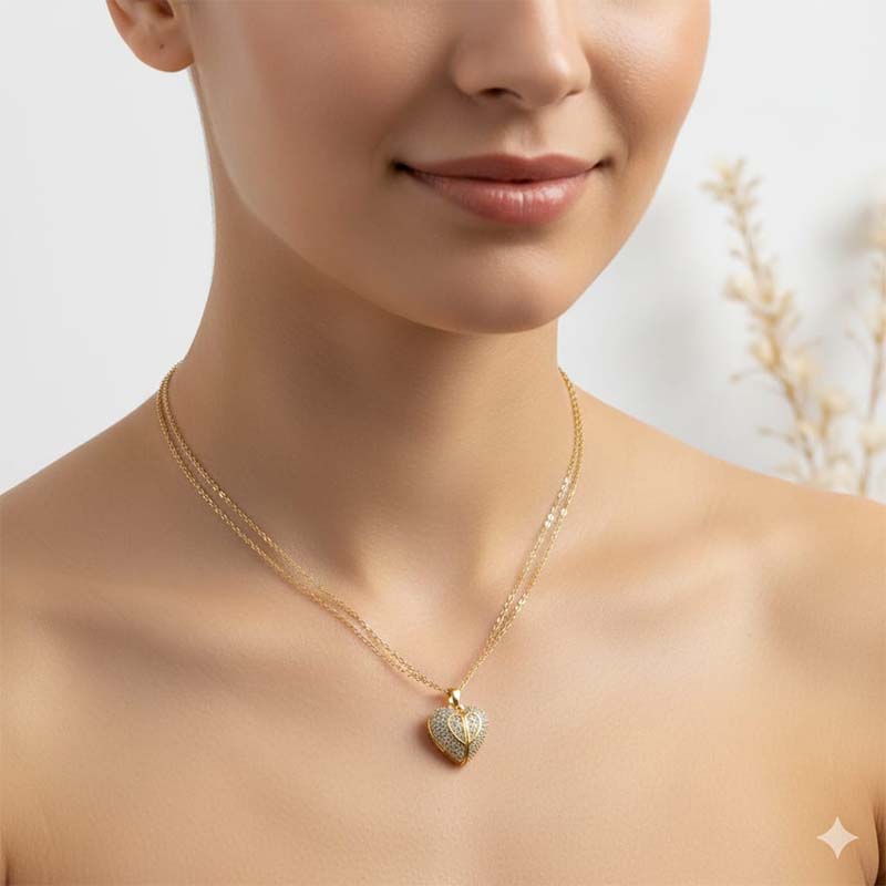 Delicate heart shaped, gold toned thin classical chain anti tarnish pendent - Image 7