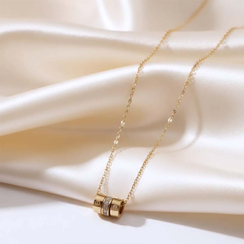Delicate triple-barrel slider style , gold-toned thin classical chain anti tarnish pendent - Image 2