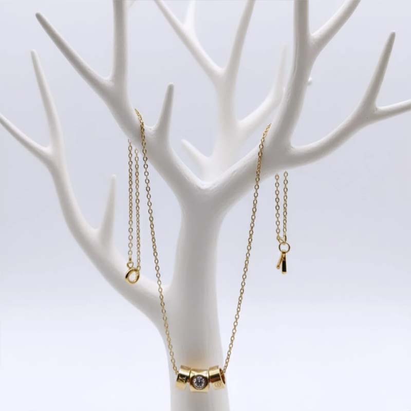 Delicate triple-barrel slider style , gold-toned thin classical chain anti tarnish pendent - Image 5