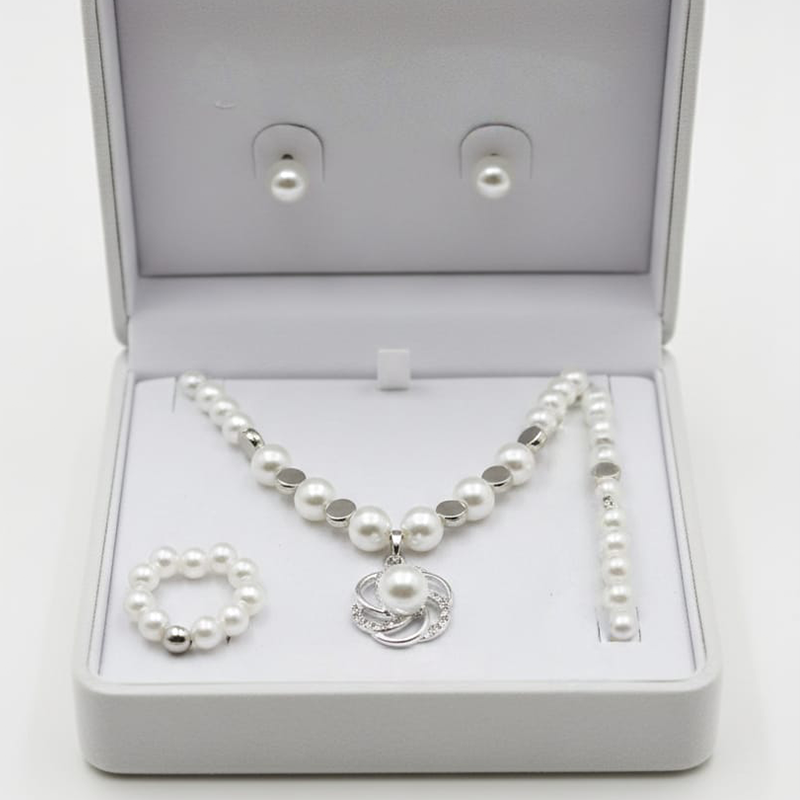 Stunning faux-pearl ,silver-tone accents jewelry set - Image 2