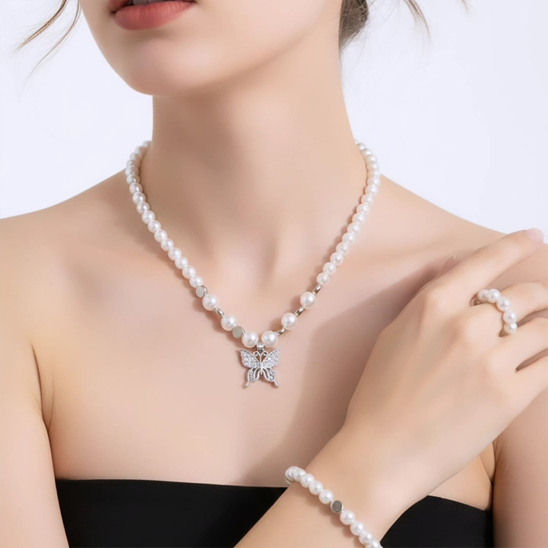 Simple. Elegant. Timeless. Pearl butterfly jewellery set - Image 5