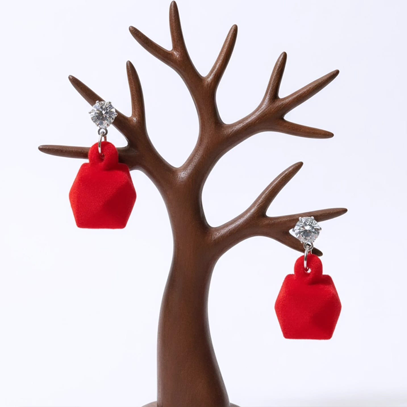 Simple High-shine crystal paired with soft, textured fabric-flocking design earrings - Image 6