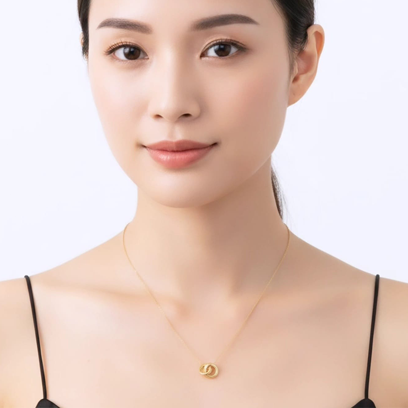 Elegant interlocking double-ring design anti tarnish pendent - Image 6