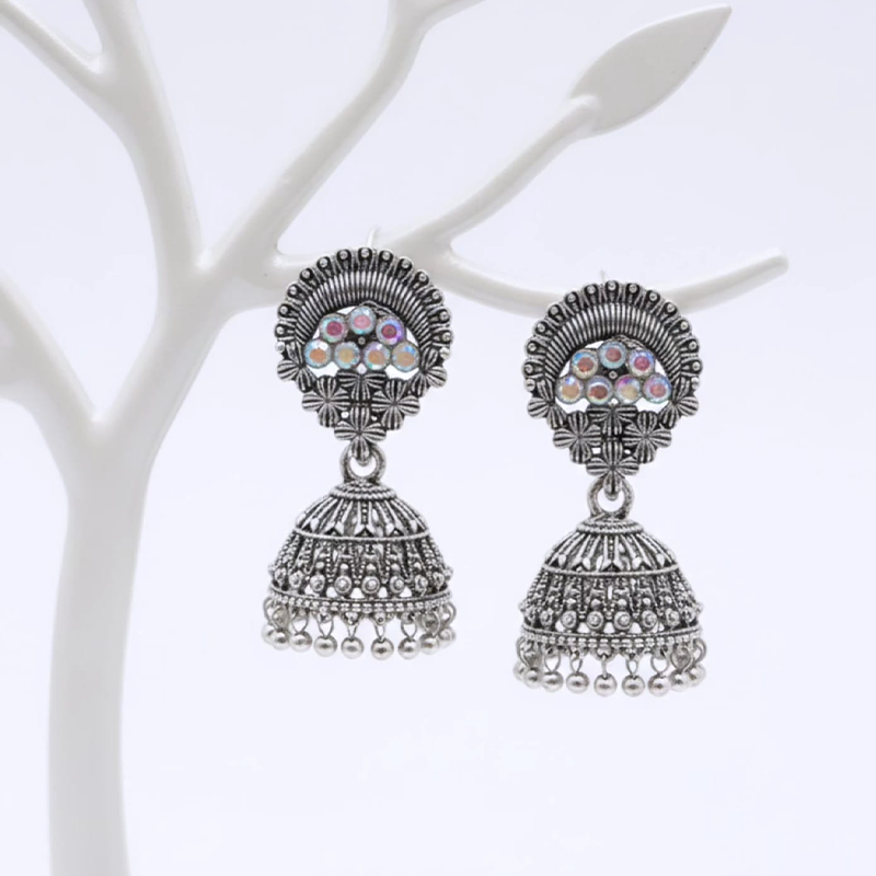 Opulent Traditional Oxidized Silver Jhumka earrings - Image 4