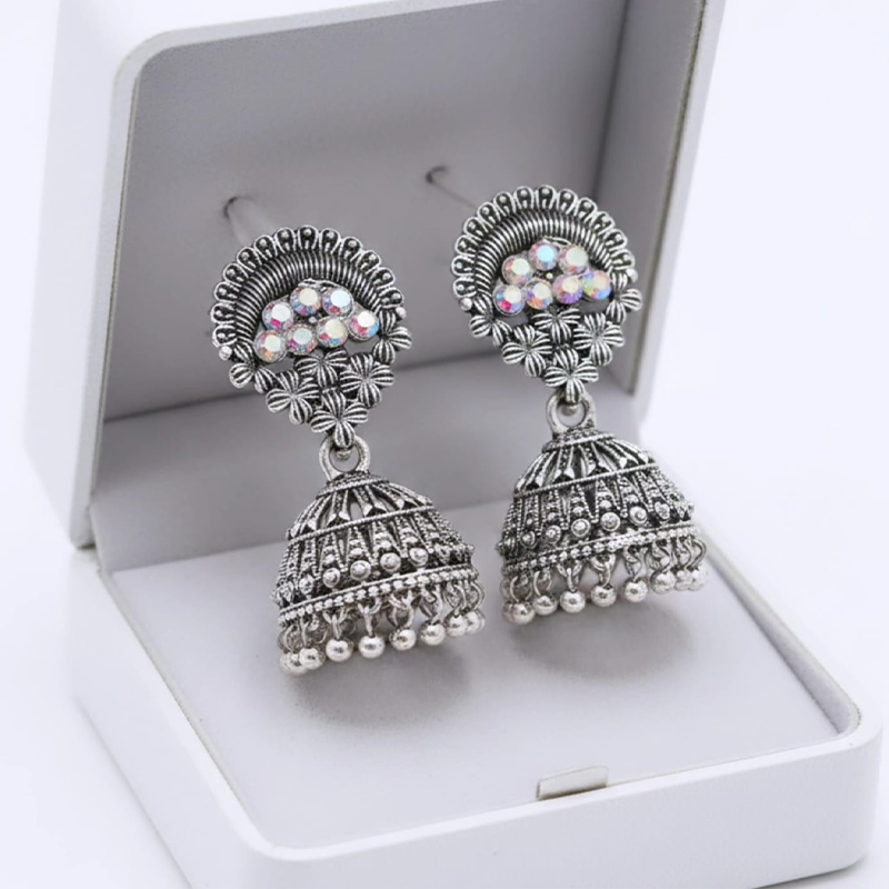 Opulent Traditional Oxidized Silver Jhumka earrings