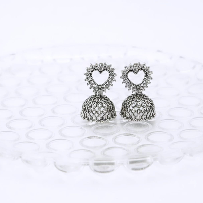 Stunning heart-shaped stud, beautifully outlined with small, shimmering stones Jhumka earrings - Image 3