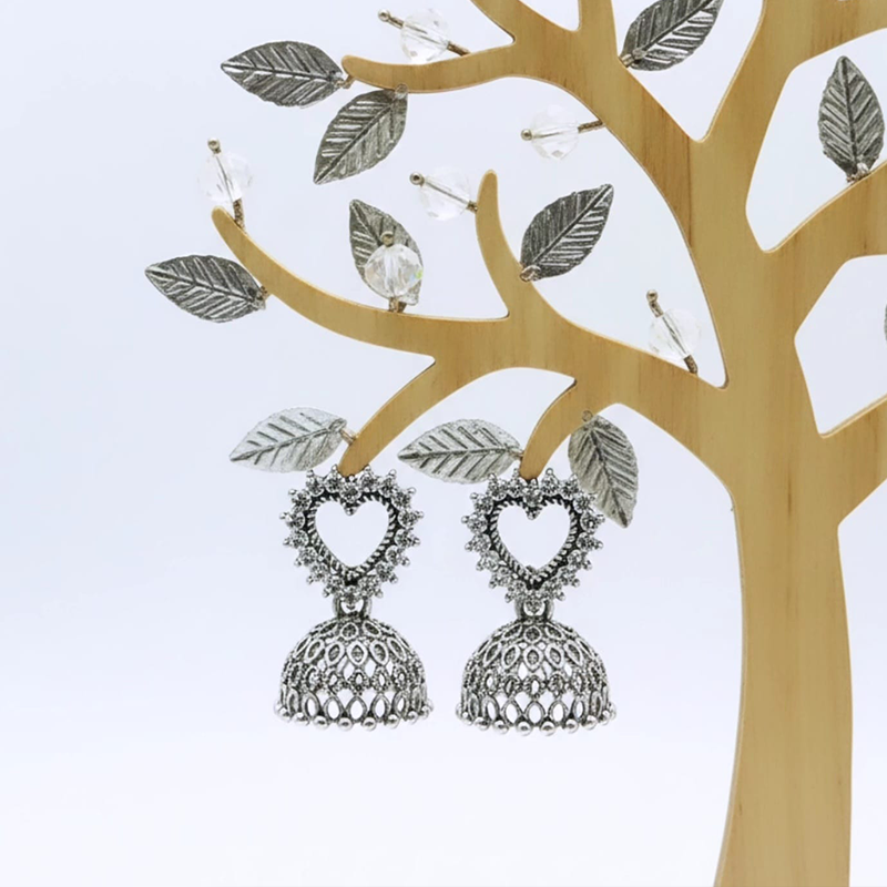 Stunning heart-shaped stud, beautifully outlined with small, shimmering stones Jhumka earrings - Image 4