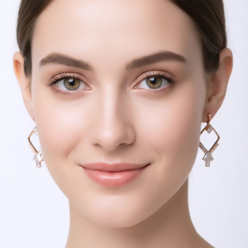 Divine rhombus diamond shape, rose-gold-toned drop earrings - Image 6