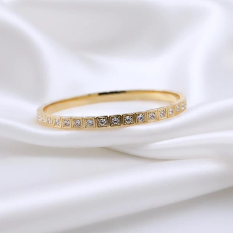 Timeless square-cut stones, Gold- toned anti tarnish bangle bracelet - Image 5