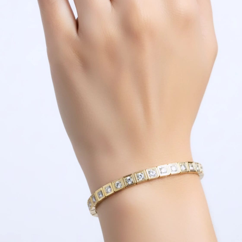 Timeless square-cut stones, Gold- toned anti tarnish bangle bracelet - Image 7