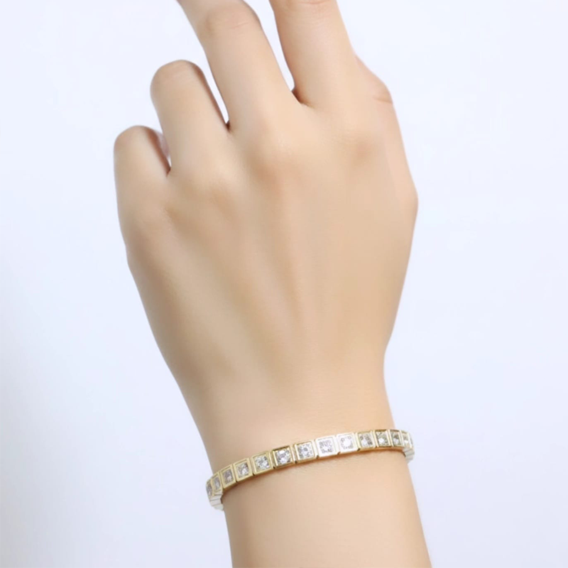 Timeless square-cut stones, Gold- toned anti tarnish bangle bracelet - Image 8
