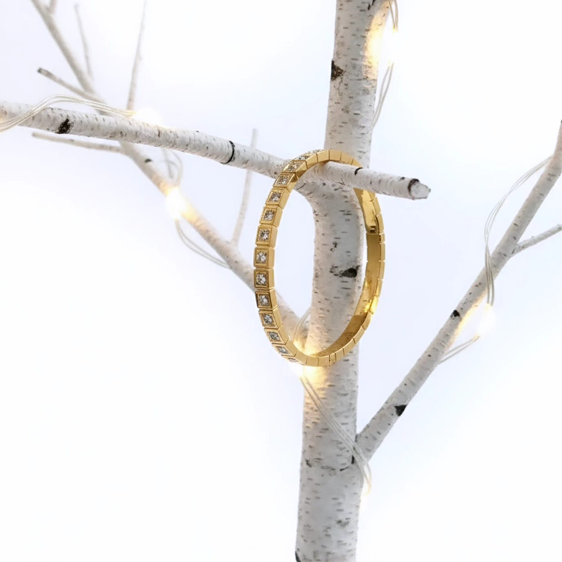 Timeless square-cut stones, Gold- toned anti tarnish bangle bracelet - Image 4