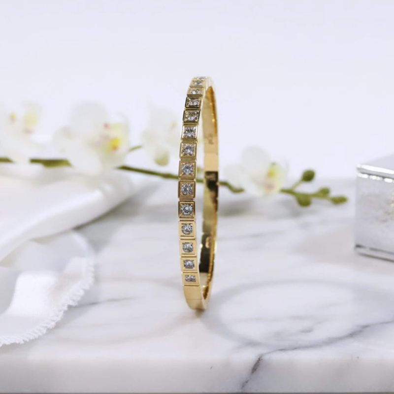 Timeless square-cut stones, Gold- toned anti tarnish bangle bracelet - Image 3