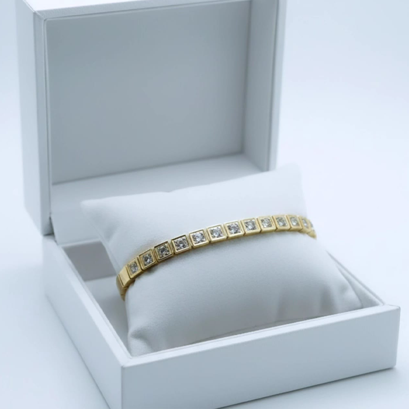 Timeless square-cut stones, Gold- toned anti tarnish bangle bracelet