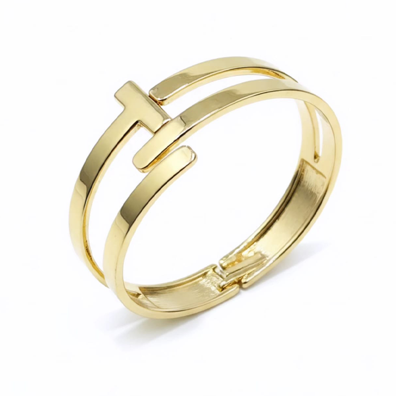 Luxurious vertical "T" or bar-shaped,spring-hinge style cuff anti tarnish bracelet - Image 5