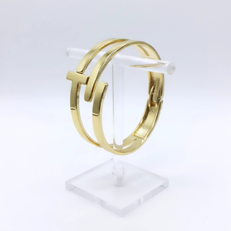 Luxurious vertical "T" or bar-shaped,spring-hinge style cuff anti tarnish bracelet - Image 8