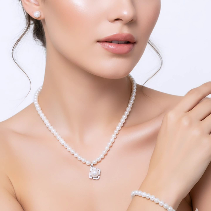 Classy clover or floral-shaped halo, four-piece pearl set - Image 7