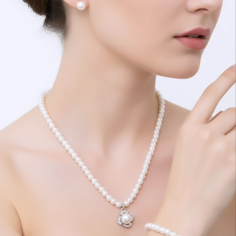 Classy clover or floral-shaped halo, four-piece pearl set - Image 8