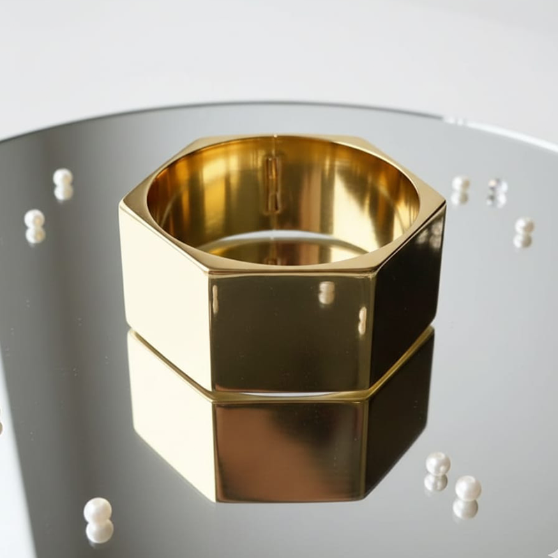luxurious Textured Hexagon Bangle Bracelet - Image 2
