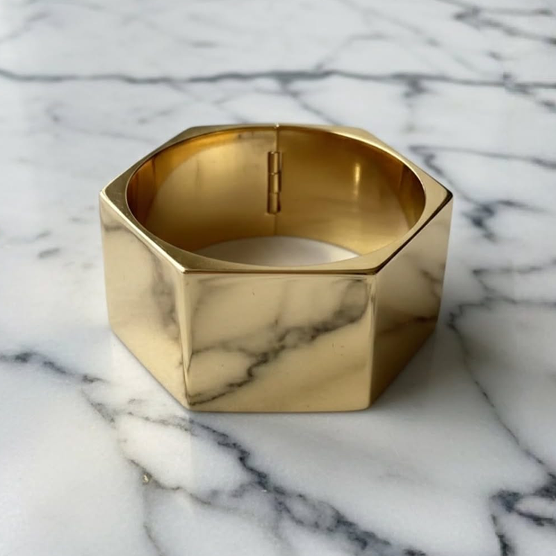 luxurious Textured Hexagon Bangle Bracelet - Image 3