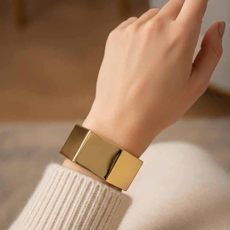 luxurious Textured Hexagon Bangle Bracelet - Image 6