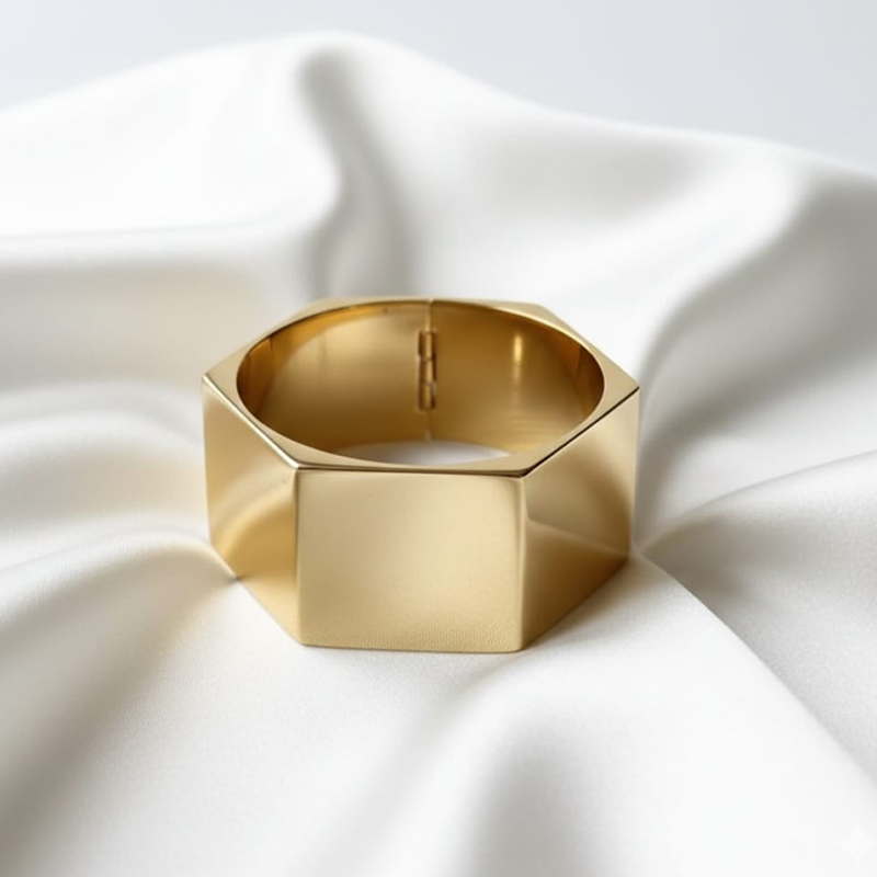 luxurious Textured Hexagon Bangle Bracelet - Image 5