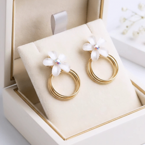 Divine iridescent rhinestone, five-petal flower earrings