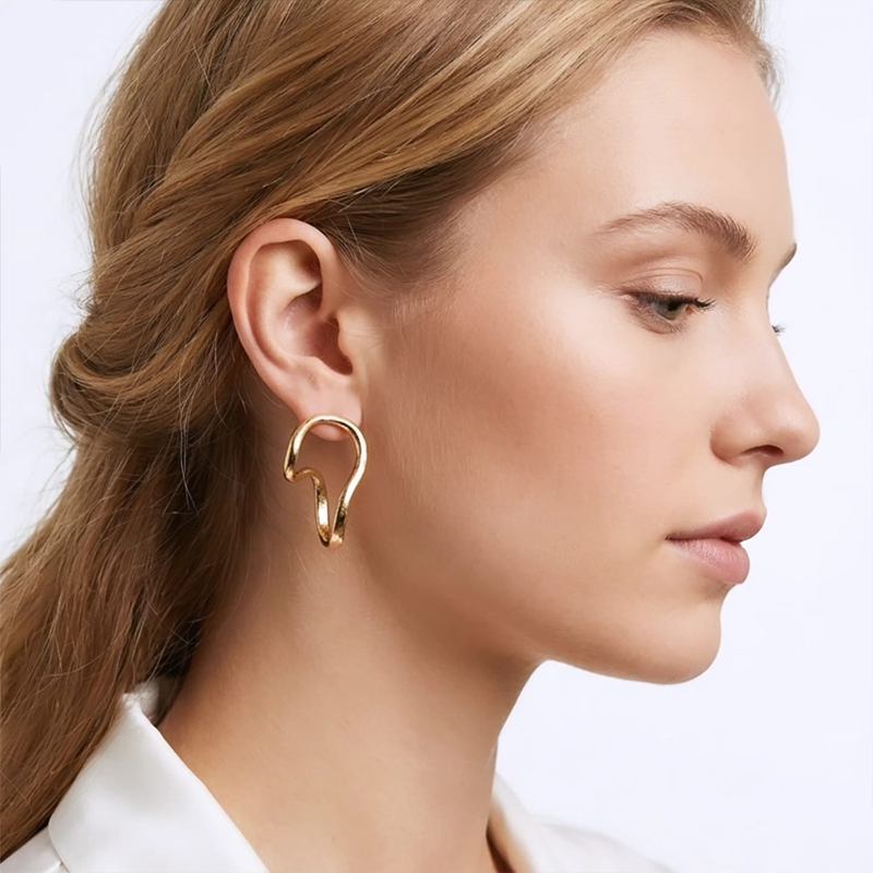 Beautiful modern, sculptural design, high-shine gold finish earrings - Image 8