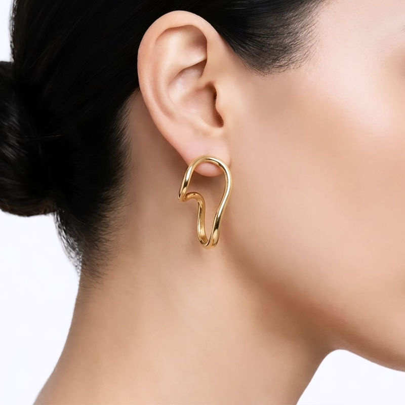 Beautiful modern, sculptural design, high-shine gold finish earrings - Image 6