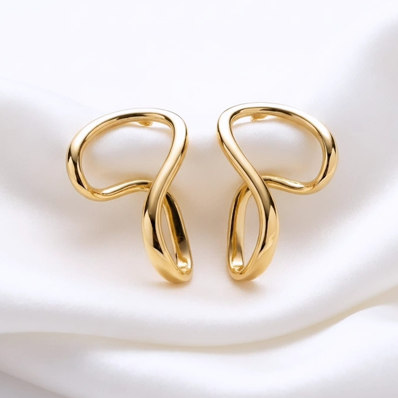Beautiful modern, sculptural design, high-shine gold finish earrings - Image 4