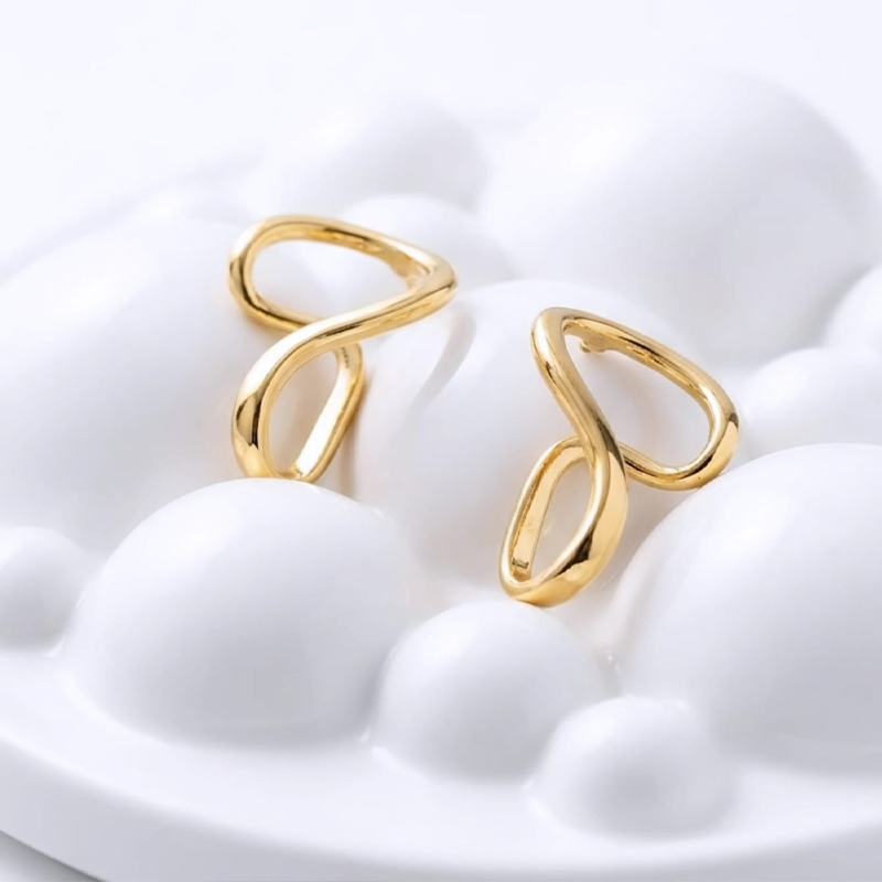 Beautiful modern, sculptural design, high-shine gold finish earrings - Image 2