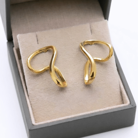 Beautiful modern, sculptural design, high-shine gold finish earrings