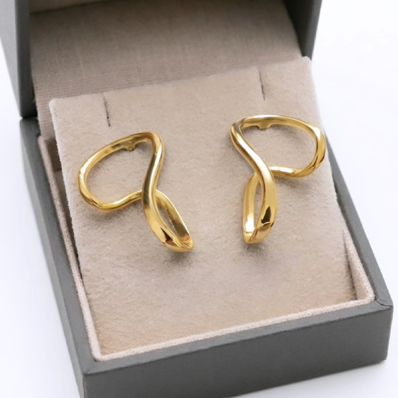 Beautiful modern, sculptural design, high-shine gold finish earrings