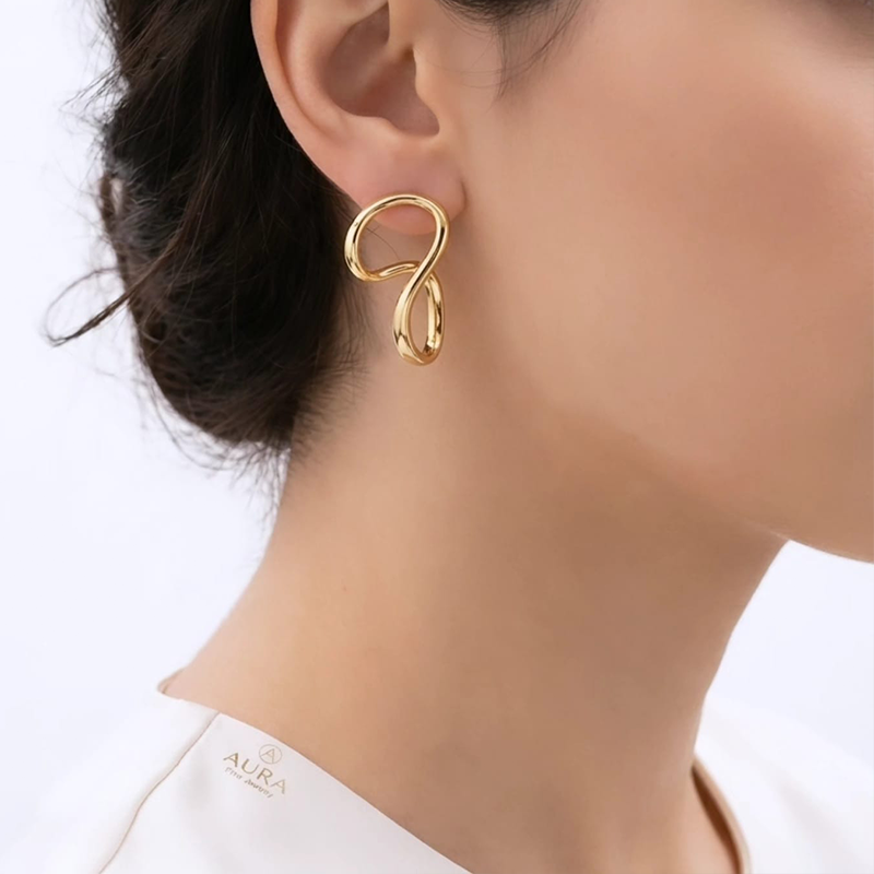 Beautiful modern, sculptural design, high-shine gold finish earrings - Image 7